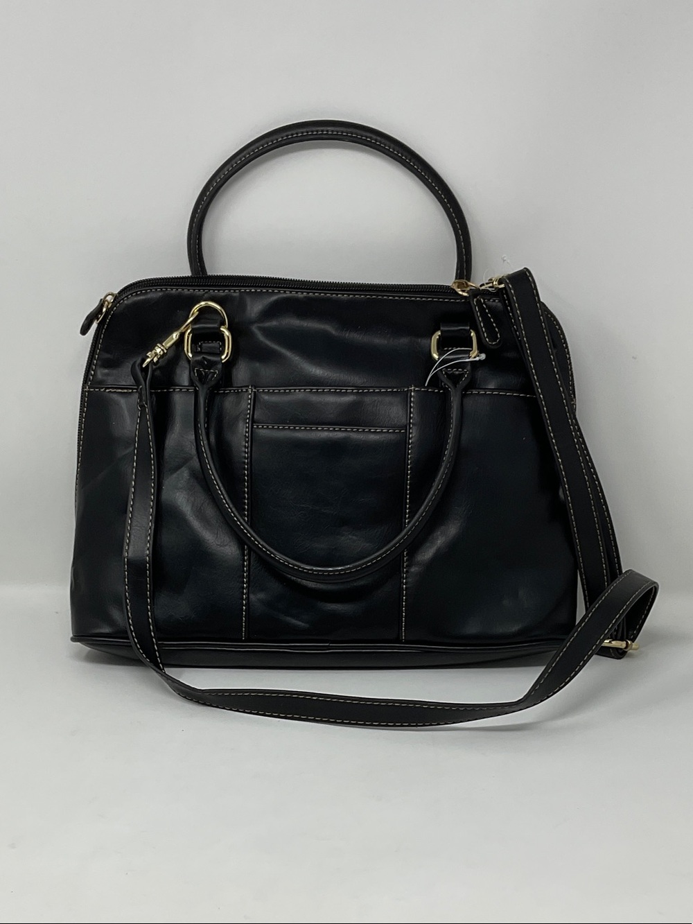 Giani Bernini Black Leather Satchel with Gold-Tone Hardware